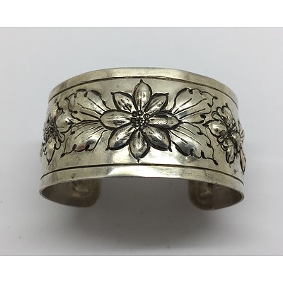 Adjustable Sterling Silver Hand Wrought Cuff with Floral Motif