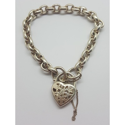 Sterling Silver Love Heart Padlock Bracelet