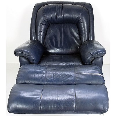 Navy Blue Leather Reclining Armchair