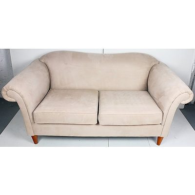 Cream Fabric Upholstered Couch with Three Armchairs