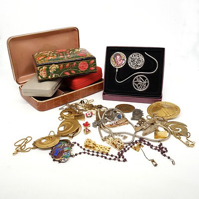 Group of Various Costume Jewellery, Including Oroton Pendant, Cufflinks, Indo Persian Box and More