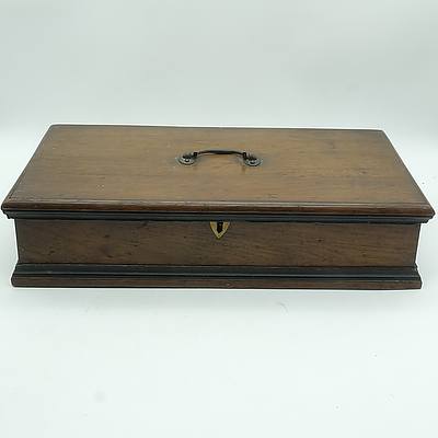 Antique Oak Box, With Brass Escutcheon and Floral Paper Lined Interior