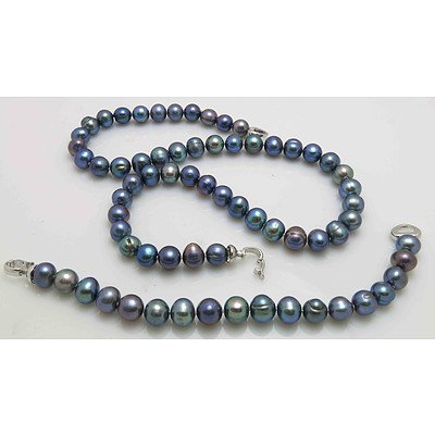 Black Freshwater Cultured Pearl Set of Necklace & Bracelet