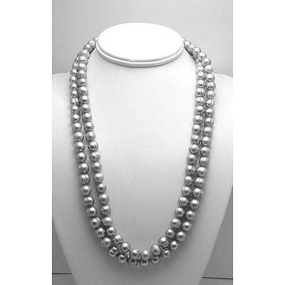 Extra Long Silver Cultured Pearl Necklace