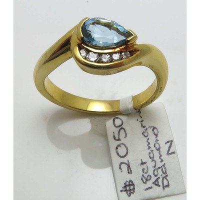 18ct Gold Natural Aquamarine & Diamond Ring
