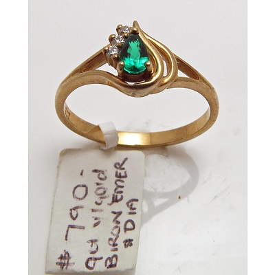 9ct Gold Biron Emerald & Diamond Ring