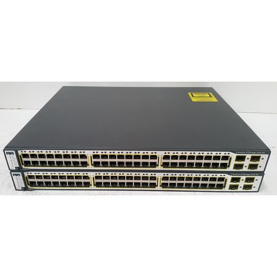 Cisco Catalyst 3750 Series PoE-48 48-Port Fast Ethernet Switches - Lot of Two