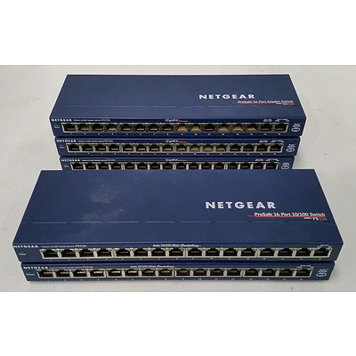 NetGear FS116 & GS116 ProSafe 16-Port Managed Switch - Lot of Five