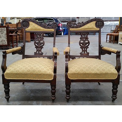 Two Antique Brocade Armchairs