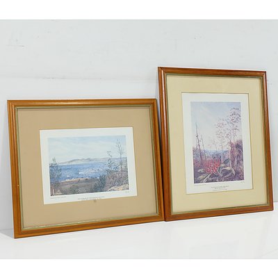 Group of Landscape and Botanical Offset Prints, Including Tom Roberts The Breakaway