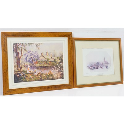 Group of Landscape and Botanical Offset Prints, Including Tom Roberts The Breakaway