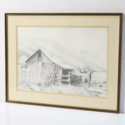 Three Graphite Works Including A Caricature, and Bush Hut Murray 1986