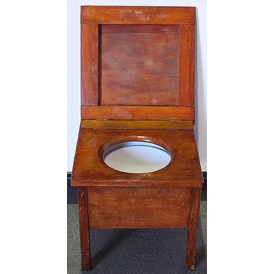 Vintage Buttoned Leather Commode with Porcelain Bowl
