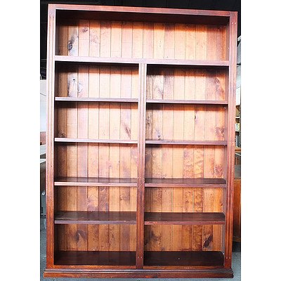 Large Stained Pine Segregated Bookcase