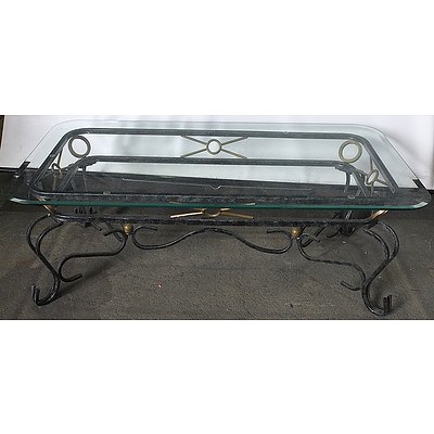 Cast Metal Glass Top Coffee Table