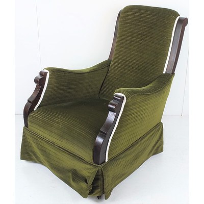 Vintage Green Fabric Upholstered Armchair