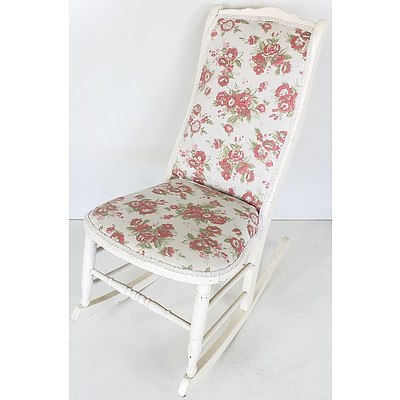 Vintage Painted Child's Rocking Chair with Floral Upholstery
