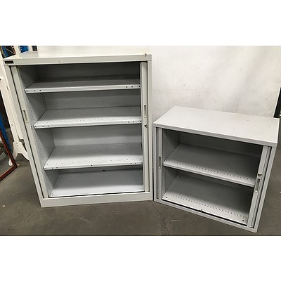 Two Tambour Storage Cabinets