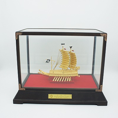 Model of The World's First Armored Turtle Ship Large and Small Version 24K Gold Plated Keo Buk Sun In Display Case