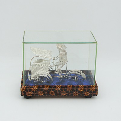 Three Silver Wire Carriage and Animal Models In Display Cases, Probably Indonesia