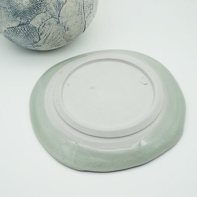 Studio Pottery Dish and Vase with Cobalt Blue Internal Glaze