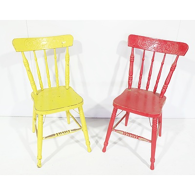 Group of Six Vibrant Coloured Farmhouse Chairs