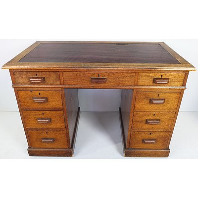Maple Twin Pedestal Writing Desk Early 20th Century