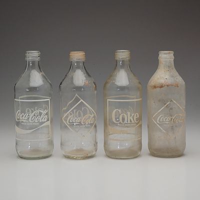 Group of Coca Cola Glass Bottles, Including Two 13 Fl Oz and Two 330ml