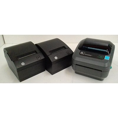 Hp & Zebra Black & White Thermal Label Printers - Lot of 3