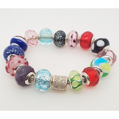 Sterling Silver Pandora style Diamond and Murano bead bracelet