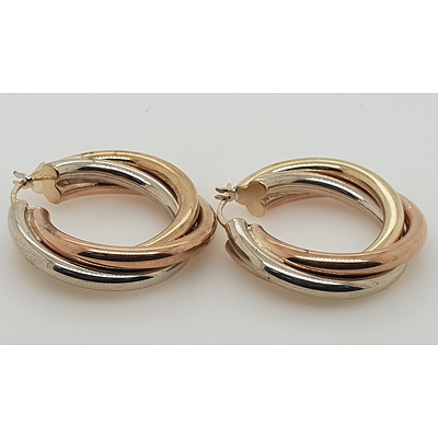 9ct Yellow, Rose and White Gold hoop earrings