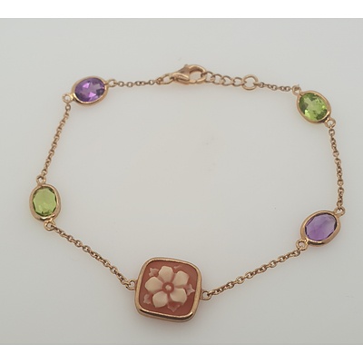 Sterling Silver Rose Gold Plated Amethyst and Peridot bracelet
