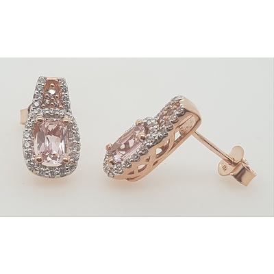 9ct Rose Gold Morganite and Diamond stud earrings