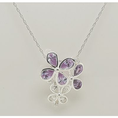 Sterling Silver Amethyst and Sapphire flower pendant