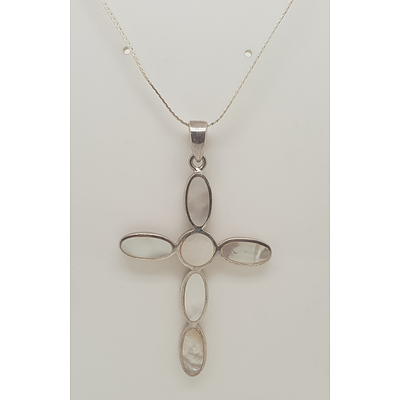Sterling Silver Mother of Pearl crucifix pendant on chain