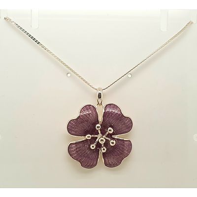 Sterling Silver Enamel flower pendant on chain featuring