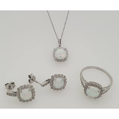 Sterling Silver Opal and Diamond Jewellery Set