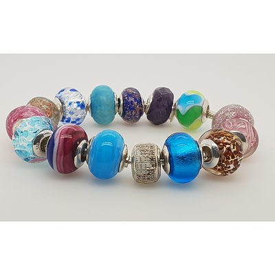 Sterling Silver Pandora style Diamond and Murano bead bracelet