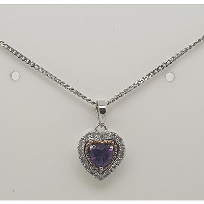 Sterling Silver Amethyst and Diamond Pendant on chain
