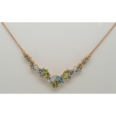 Sterling Silver Rose Gold plated Topaz and Peridot and Diamond Necklace