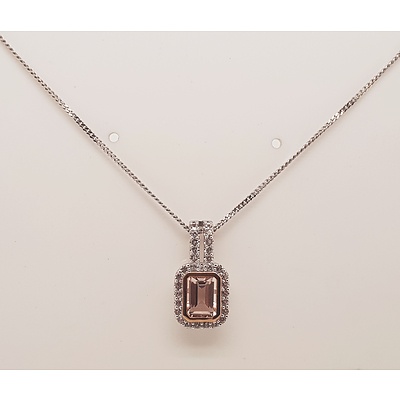 Sterling Silver Morganite and Diamond pendant on chain