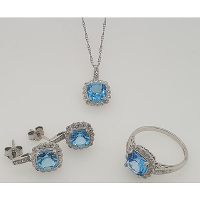 Sterling Silver Topaz and Diamond Jewellery Set