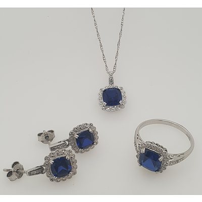 Sterling Silver Sapphire and Diamond Jewellery Set