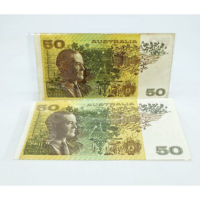 Two 1985 Australian $50 Notes