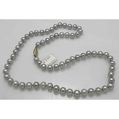 Long Necklace of Silver-black Pearls