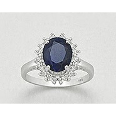 Sapphire & CZ Halo Ring