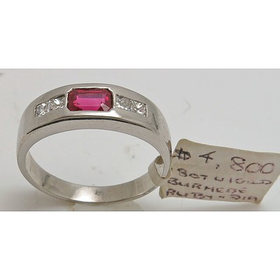 18ct White Gold Burmese Ruby & Diamond Ring