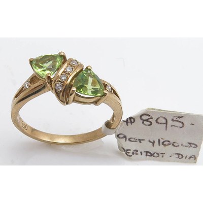 9ct Gold Peridot & Diamond Ring
