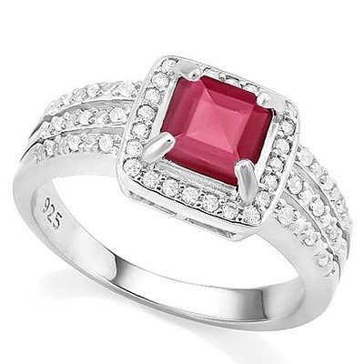Sterling Silver Ring - Synthetic Ruby with Syn White Sapphires