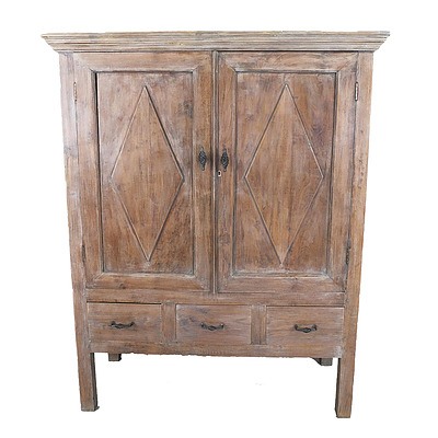 Dutch East Indies Plantation Style Limed Solid Wood Cupboard Late 20th Century